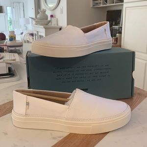 Never worn Toms White Canvas Slip ons. Size 6.5